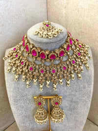 Aria Bridal Necklace Set - Hot Pink/Champagne - SOKORA JEWELSAria Bridal Necklace Set - Hot Pink/Champagne