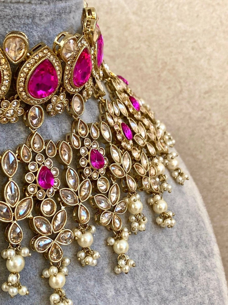 Aria Bridal Necklace Set - Hot Pink/Champagne - SOKORA JEWELSAria Bridal Necklace Set - Hot Pink/Champagne