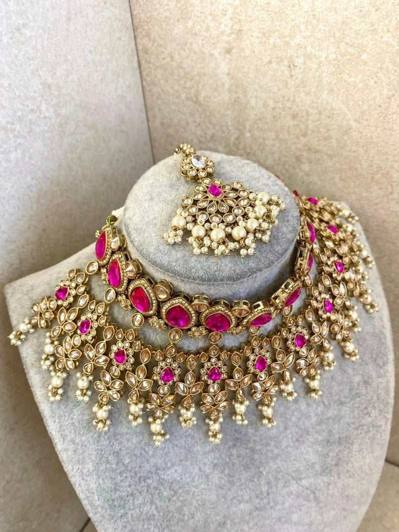 Aria Bridal Necklace Set - Hot Pink/Champagne - SOKORA JEWELSAria Bridal Necklace Set - Hot Pink/Champagne