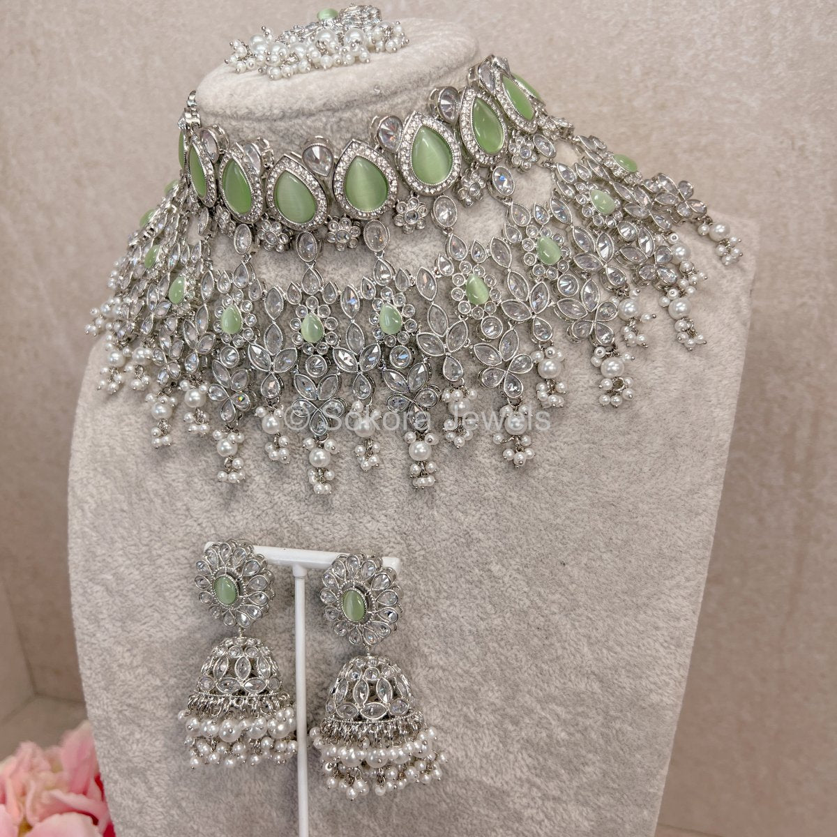 Aria Bridal Necklace set - Mint - SOKORA JEWELSAria Bridal Necklace set - Mint