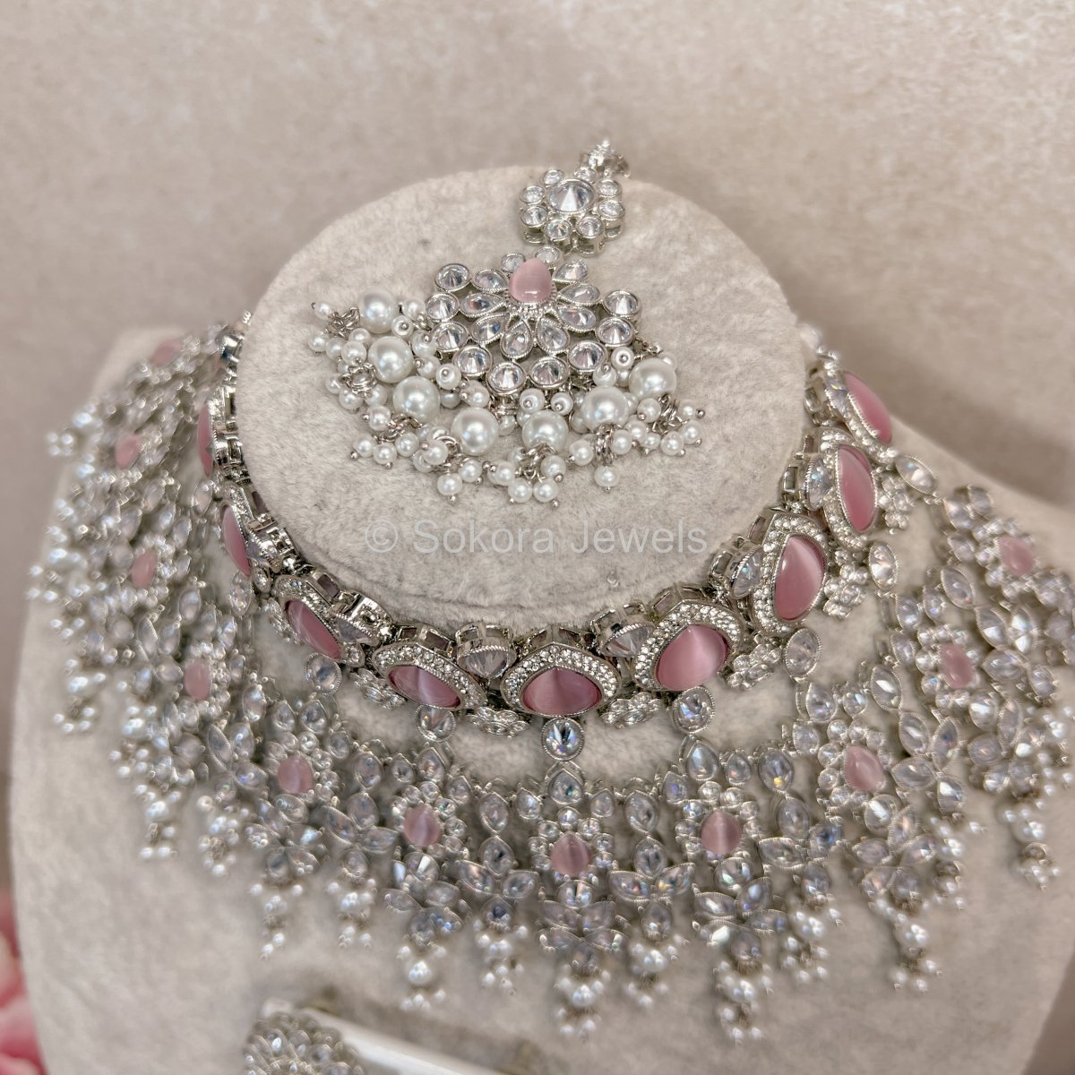 Aria Bridal Necklace set - Pink - SOKORA JEWELSAria Bridal Necklace set - Pink