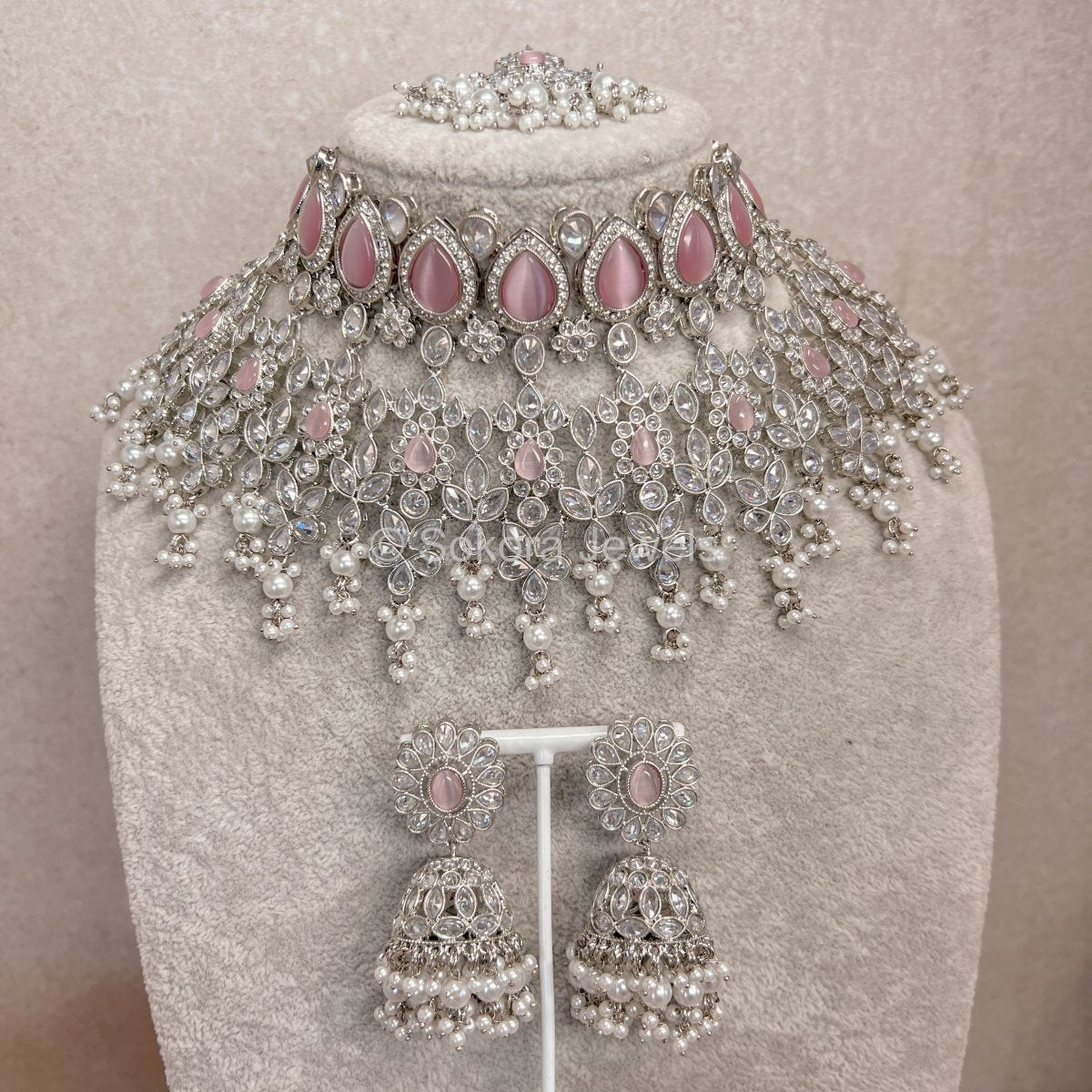 Aria Bridal Necklace set - Pink - SOKORA JEWELSAria Bridal Necklace set - Pink
