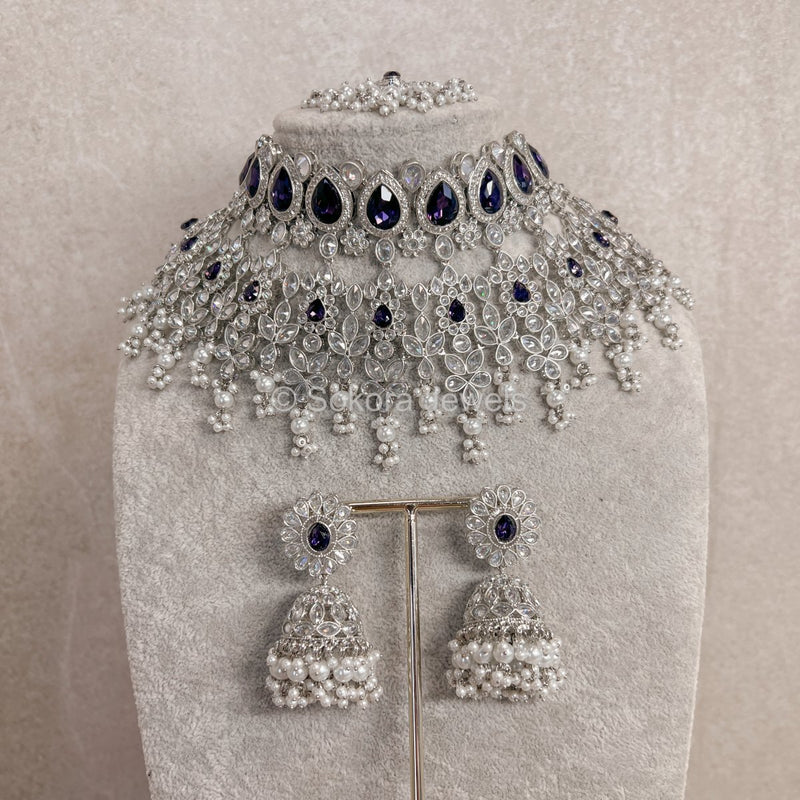 Aria Bridal Necklace set - Purple - SOKORA JEWELSAria Bridal Necklace set - Purple