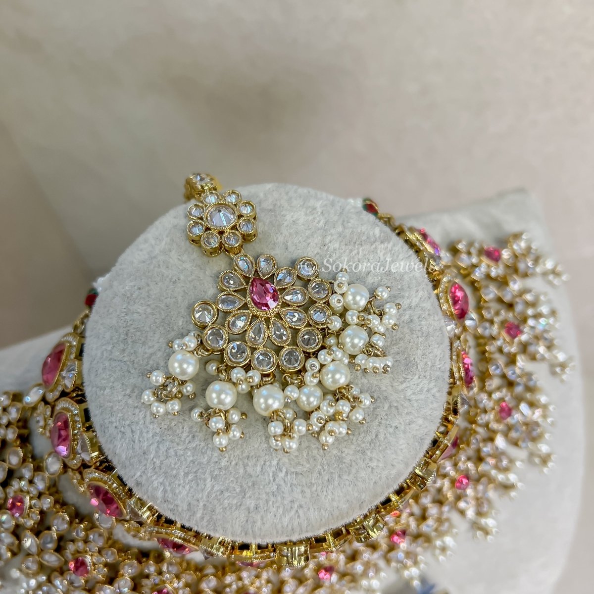 Aria Bridal Necklace set - Rose Pink - SOKORA JEWELSAria Bridal Necklace set - Rose Pink