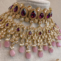 Aria Bridal Statement Necklace Set - Purple & Pink - SOKORA JEWELSAria Bridal Statement Necklace Set - Purple & Pink