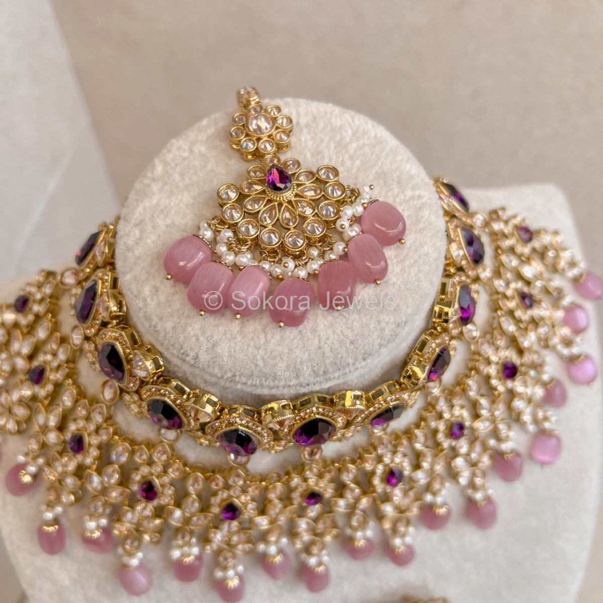 Aria Bridal Statement Necklace Set - Purple & Pink - SOKORA JEWELSAria Bridal Statement Necklace Set - Purple & Pink