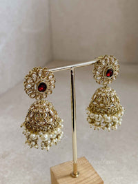 Aria Golden Bridal Necklace Set - Maroon - SOKORA JEWELSAria Golden Bridal Necklace Set - Maroon
