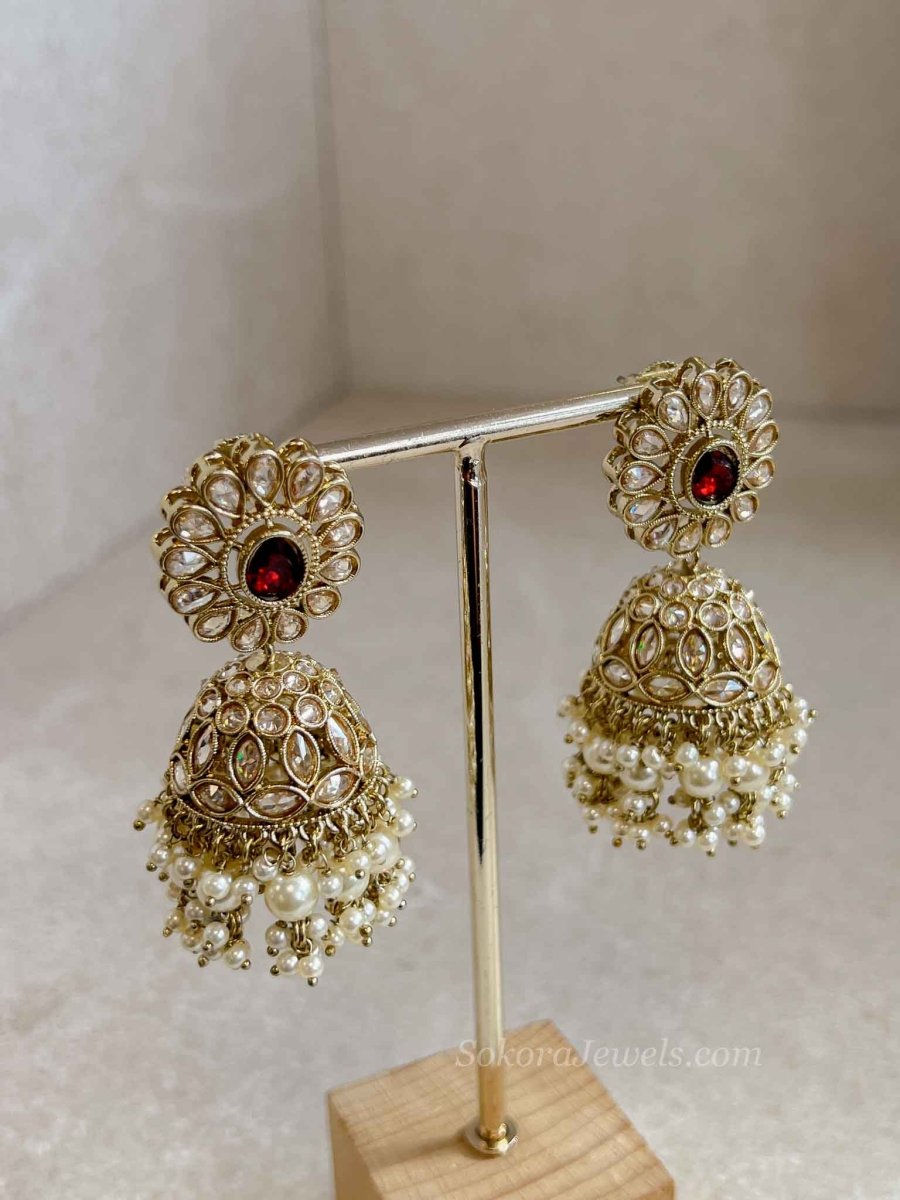 Aria Golden Bridal Necklace Set - Maroon - SOKORA JEWELSAria Golden Bridal Necklace Set - Maroon