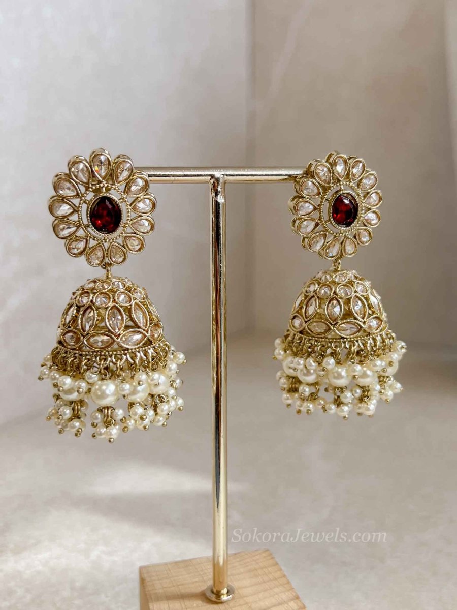 Aria Golden Bridal Necklace Set - Maroon - SOKORA JEWELSAria Golden Bridal Necklace Set - Maroon