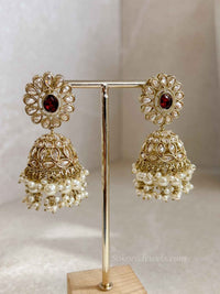 Aria Golden Bridal Necklace Set - Maroon - SOKORA JEWELSAria Golden Bridal Necklace Set - Maroon