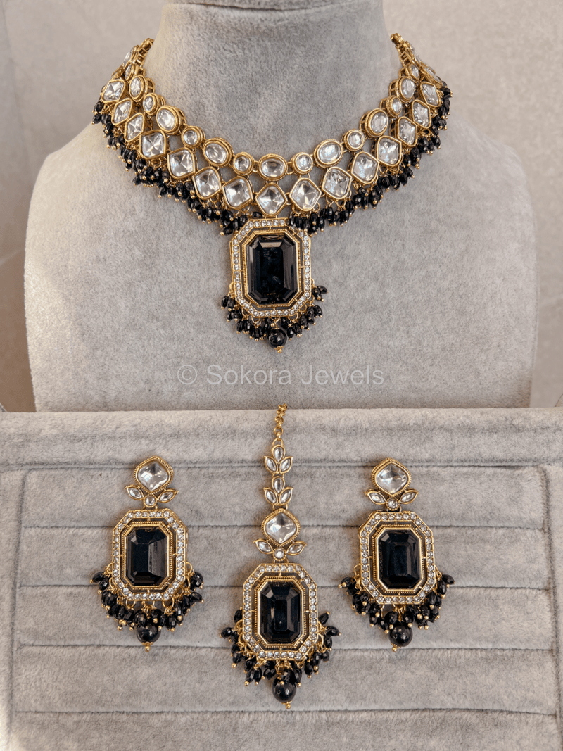 Ariella Faux Kundan Set - Black - SOKORA JEWELSAriella Faux Kundan Set - BlackNECKLACE SETS