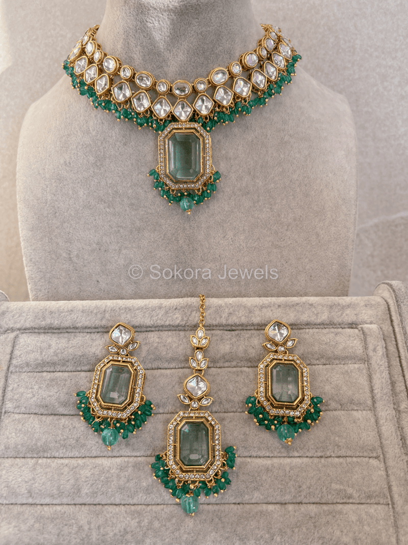 Ariella Faux Kundan Set - Teal - SOKORA JEWELSAriella Faux Kundan Set - TealNECKLACE SETS