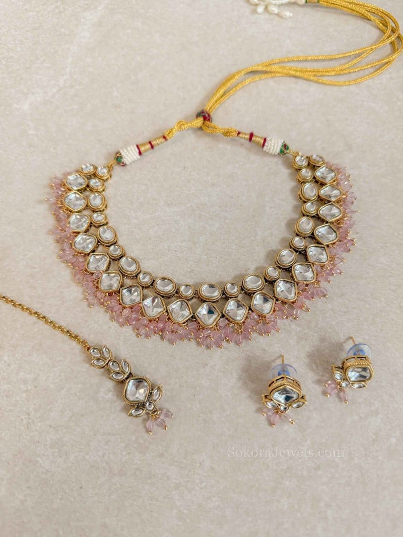 Ariella Small Kundan Set - Light Pink - SOKORA JEWELSAriella Small Kundan Set - Light PinkNECKLACE SETS