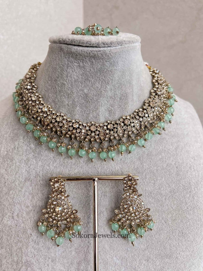 Arina Golden Necklace Sets - SOKORA JEWELSArina Golden Necklace Sets