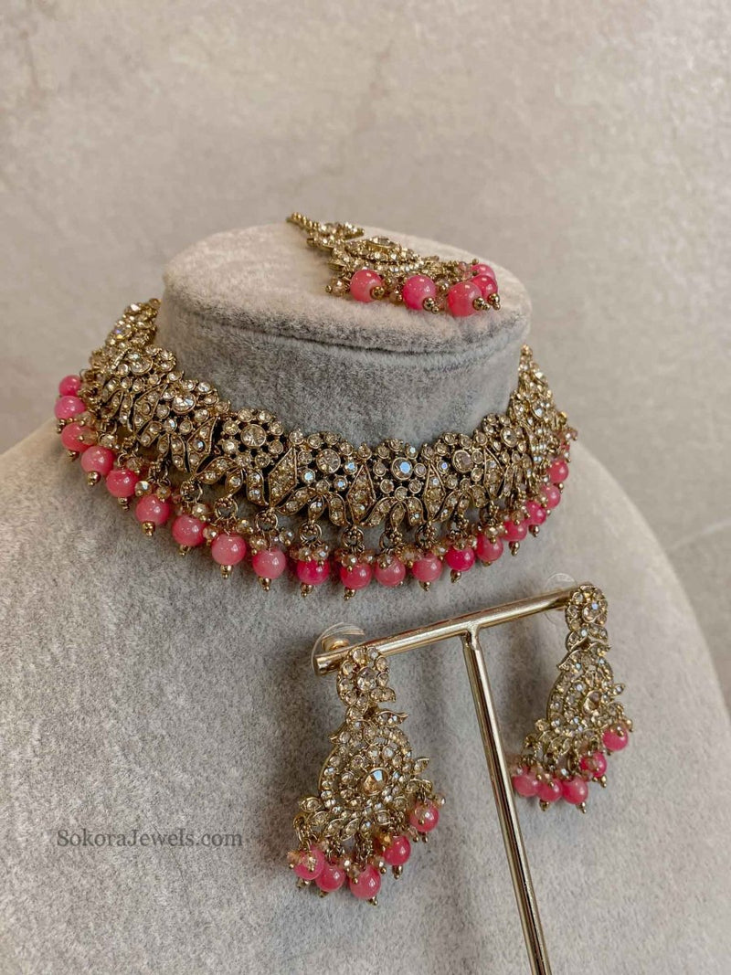 Arina Golden Necklace Sets - 18 Colour Options - SOKORA JEWELSArina Golden Necklace Sets - 18 Colour Options