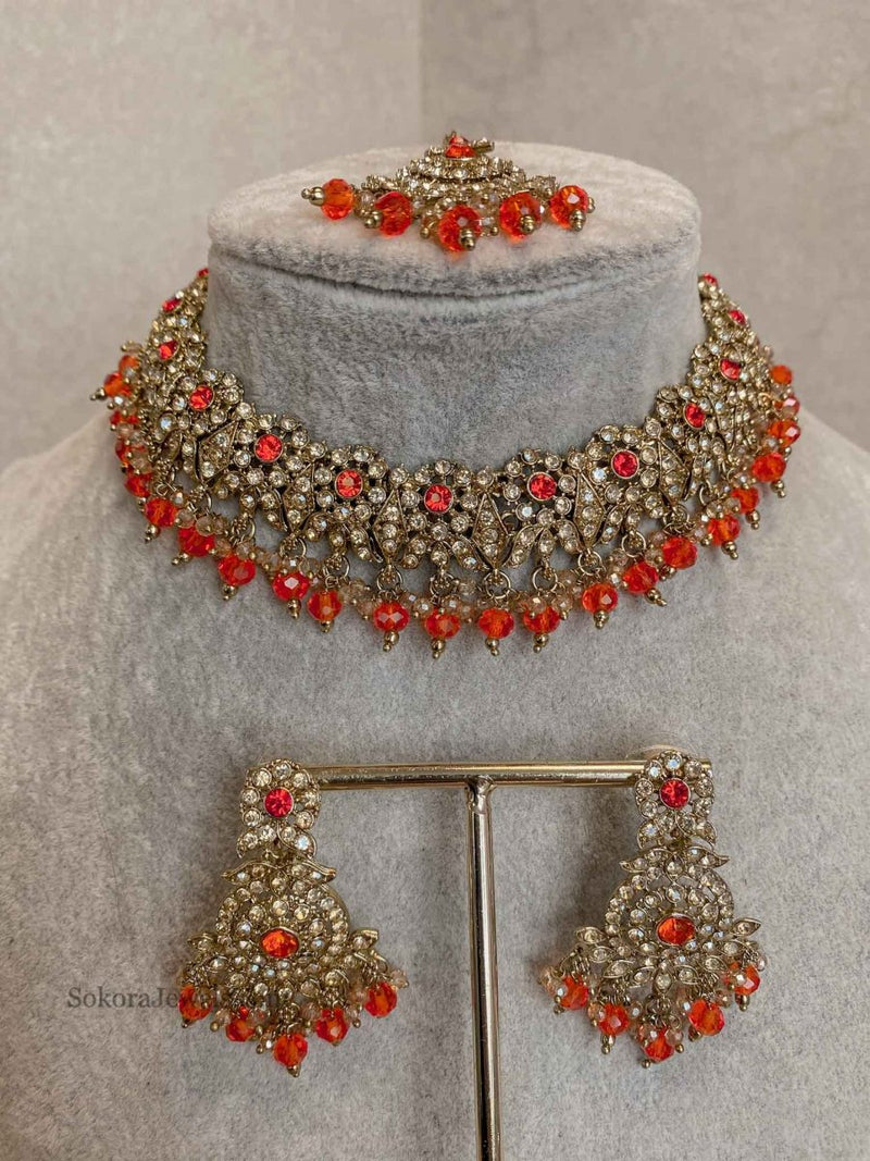 Arina Golden Necklace Sets - 18 Colour Options - SOKORA JEWELSArina Golden Necklace Sets - 18 Colour Options