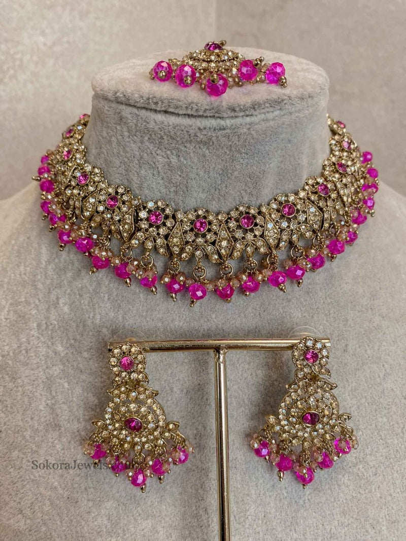 Arina Golden Necklace Sets - 18 Colour Options - SOKORA JEWELSArina Golden Necklace Sets - 18 Colour Options