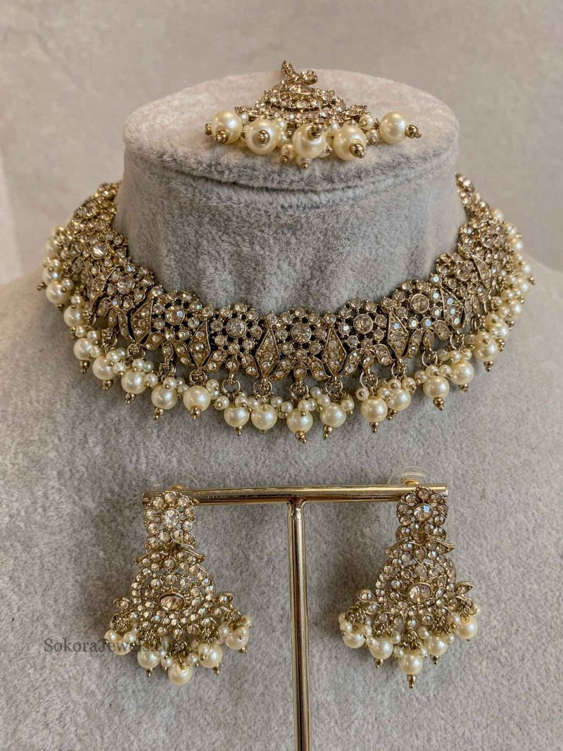 Arina Golden Necklace Sets - 18 Colour Options - SOKORA JEWELSArina Golden Necklace Sets - 18 Colour Options