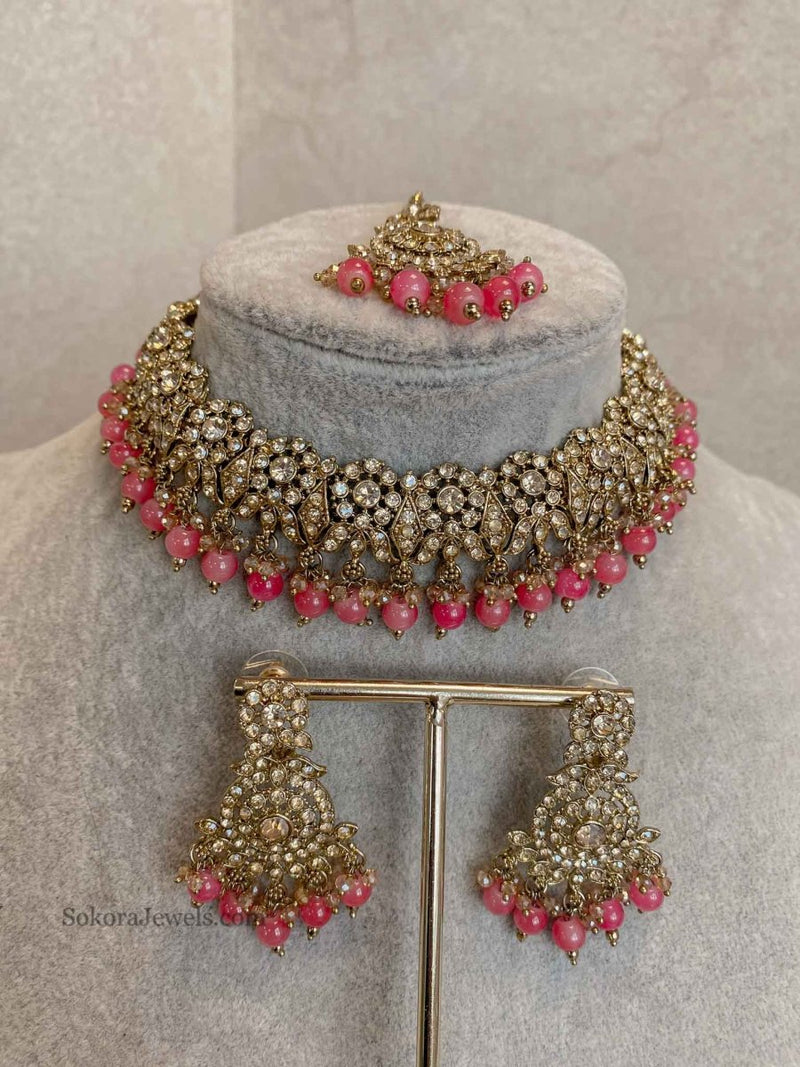 Arina Golden Necklace Sets - 18 Colour Options - SOKORA JEWELSArina Golden Necklace Sets - 18 Colour Options