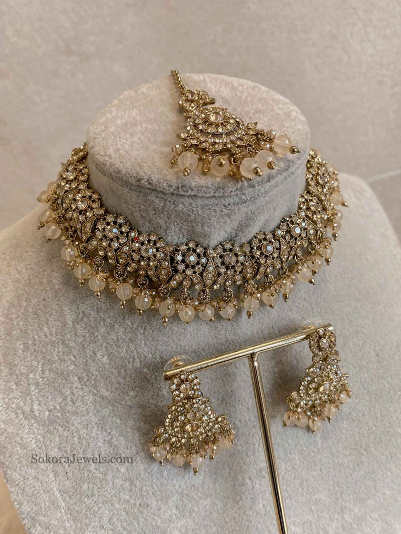 Arina Golden Necklace Sets - 18 Colour Options - SOKORA JEWELSArina Golden Necklace Sets - 18 Colour Options