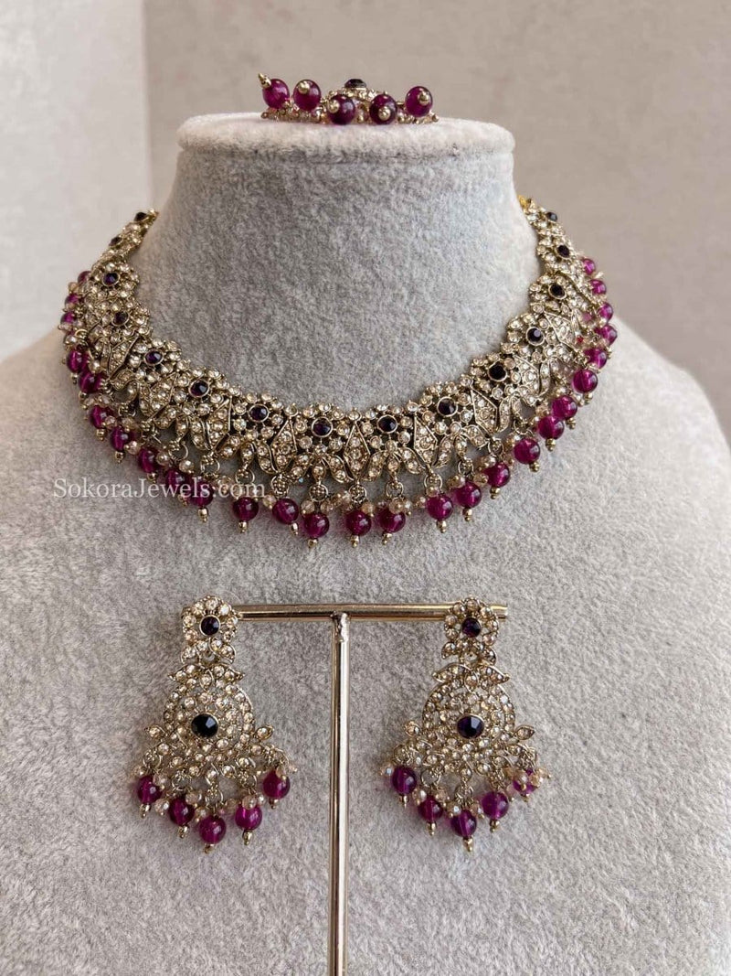 Arina Golden Necklace Sets - SOKORA JEWELSArina Golden Necklace Sets