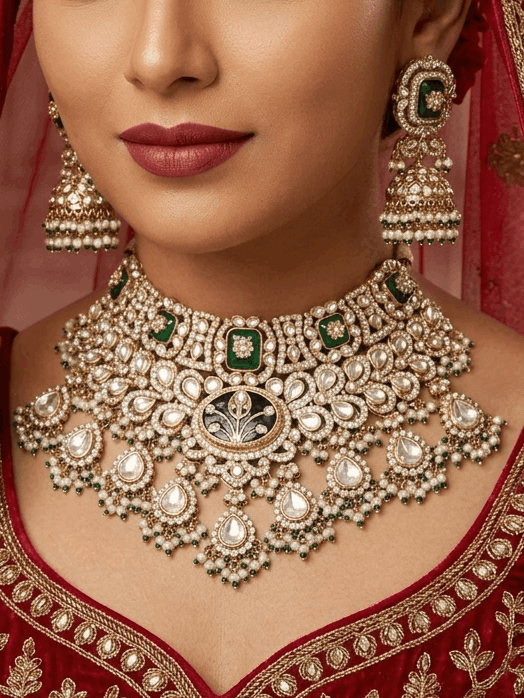 Arpana Kundan Bridal set in Green - SOKORA JEWELSArpana Kundan Bridal set in Green