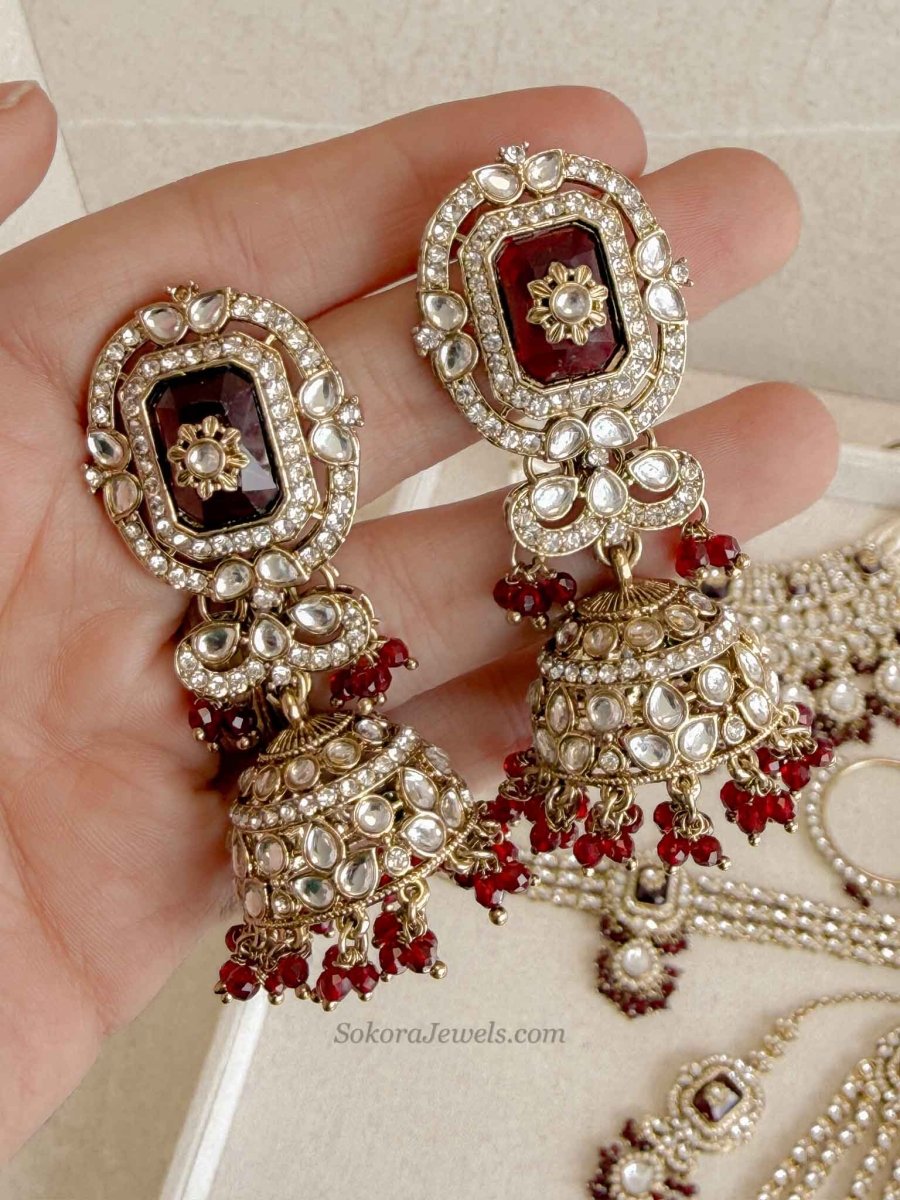 Arpana Kundan Bridal set in Maroon - SOKORA JEWELSArpana Kundan Bridal set in Maroon