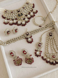 Arpana Kundan Bridal set in Maroon - SOKORA JEWELSArpana Kundan Bridal set in Maroon