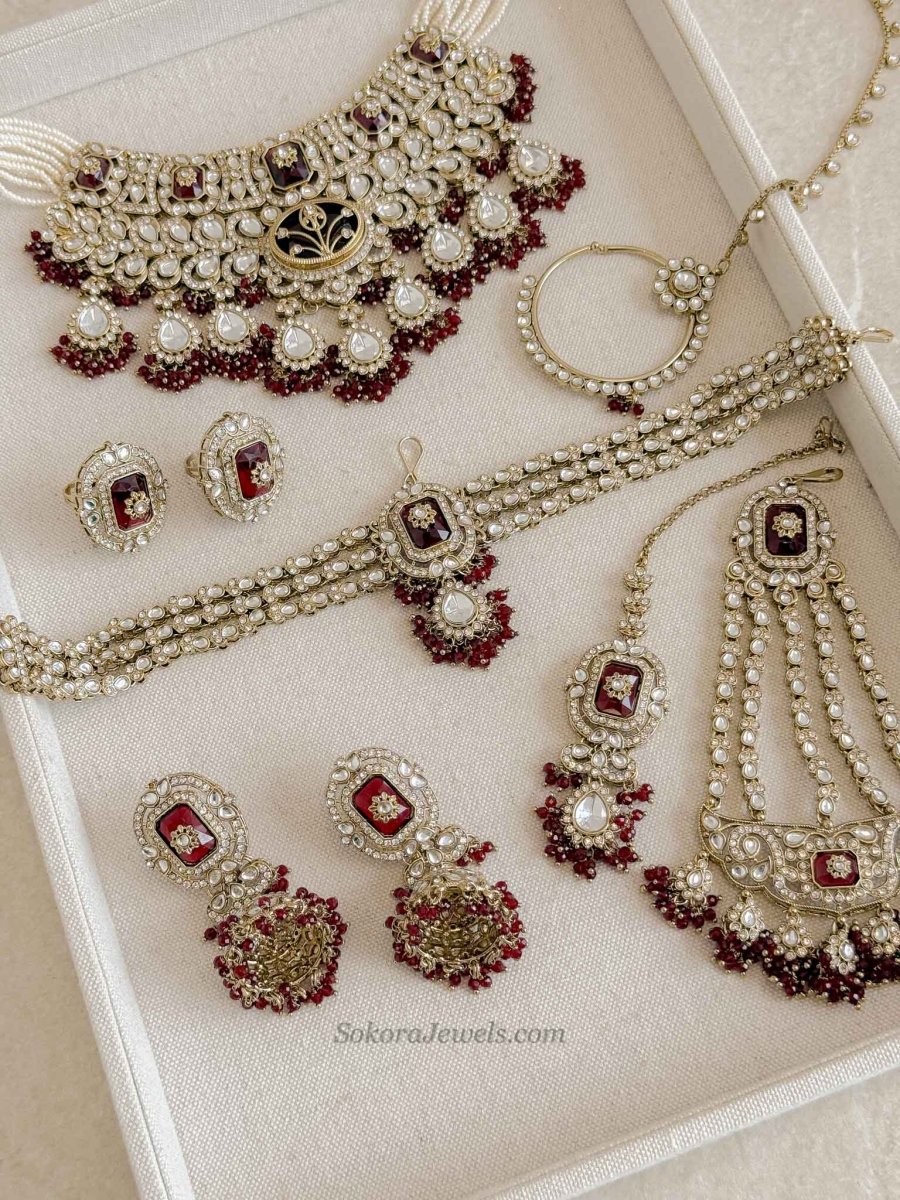 Arpana Kundan Bridal set in Maroon - SOKORA JEWELSArpana Kundan Bridal set in Maroon