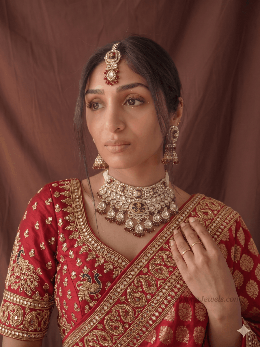 Arpana Kundan Bridal set in Maroon - SOKORA JEWELSArpana Kundan Bridal set in Maroon