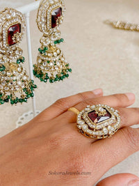 Arpana Kundan Bridal set in Maroon & Green - SOKORA JEWELSArpana Kundan Bridal set in Maroon & Green