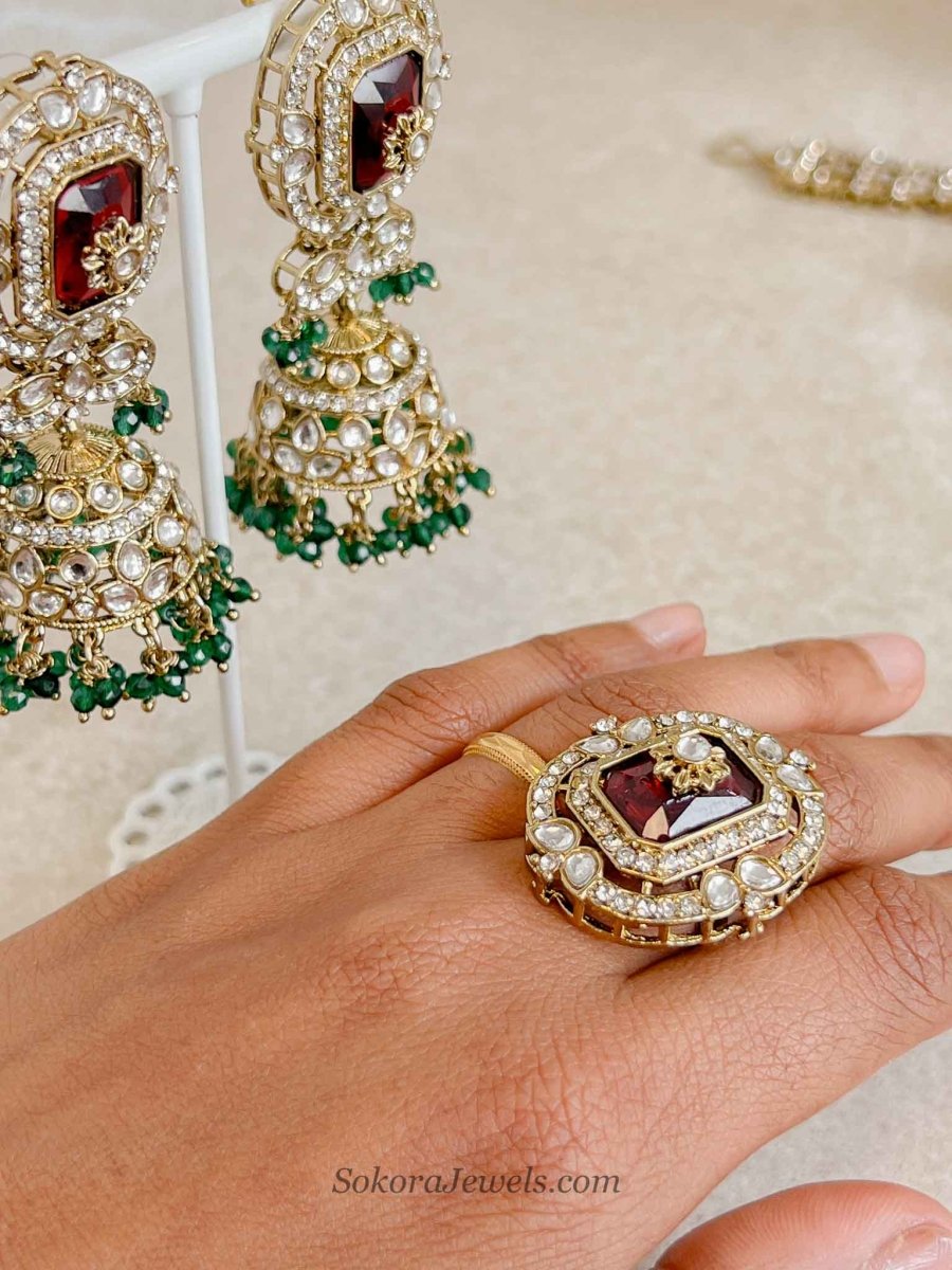 Arpana Kundan Bridal set in Maroon & Green - SOKORA JEWELSArpana Kundan Bridal set in Maroon & Green