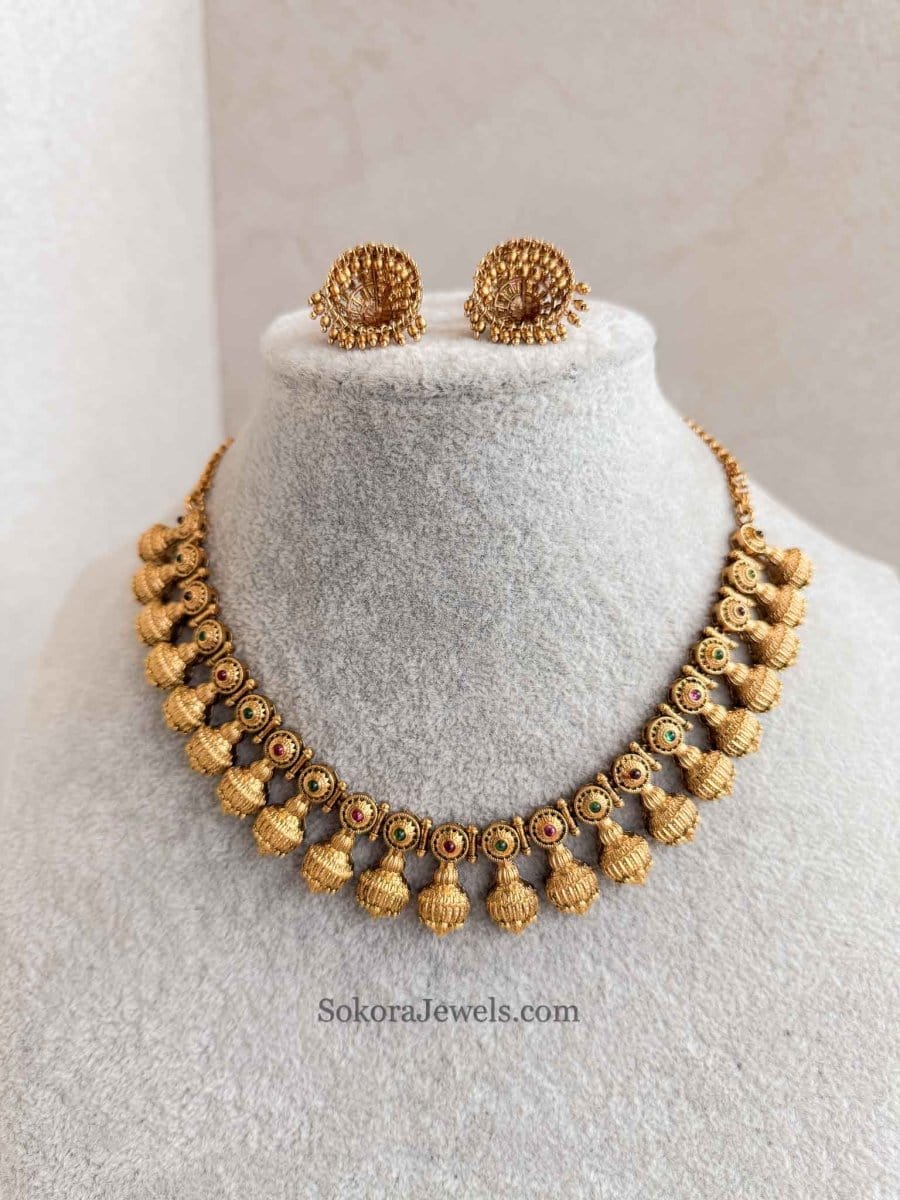 Asfia Gold Set with Ruby & Green - SOKORA JEWELSAsfia Gold Set with Ruby & Green