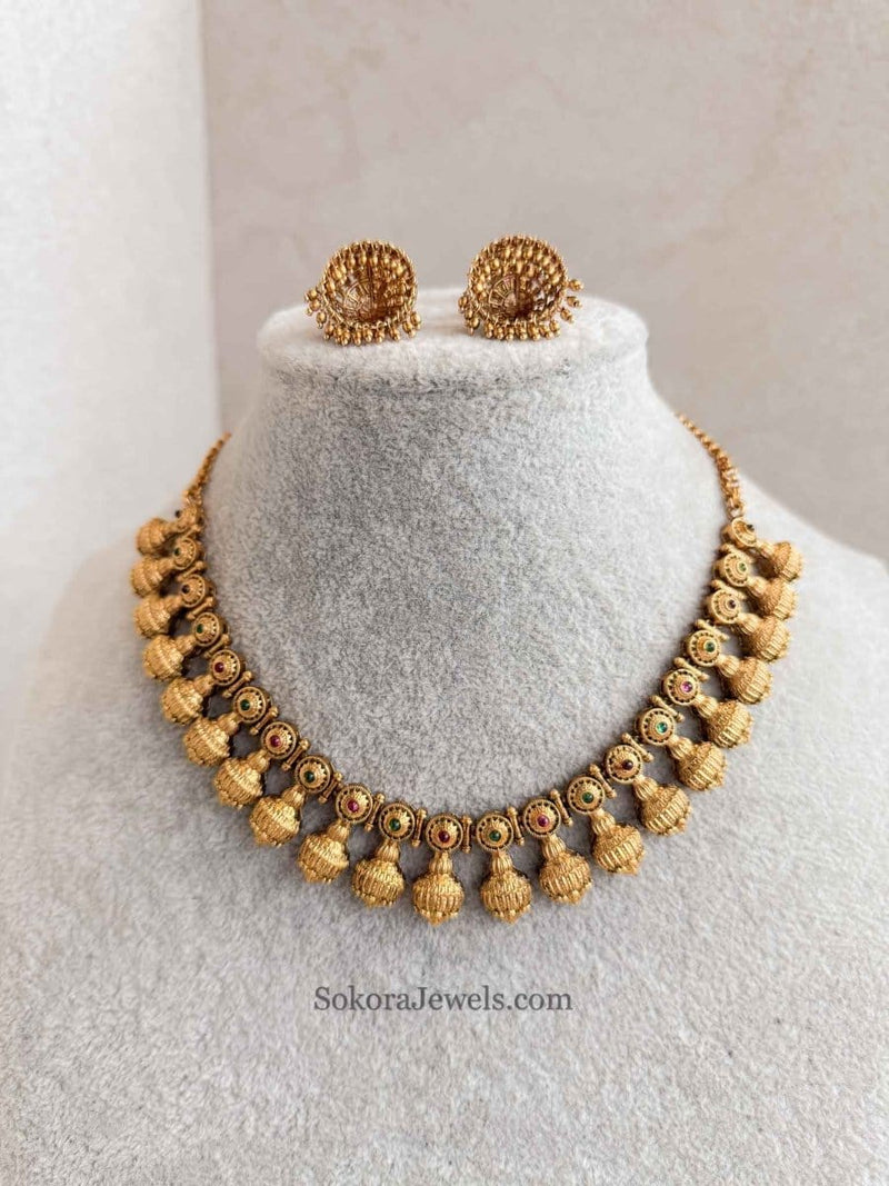 Asfia Gold Set with Ruby & Green - SOKORA JEWELSAsfia Gold Set with Ruby & Green