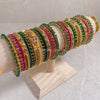 Asfia Matt Gold Bangle Set - Green and Ruby Pink - SOKORA JEWELSAsfia Matt Gold Bangle Set - Green and Ruby PinkBANGLES