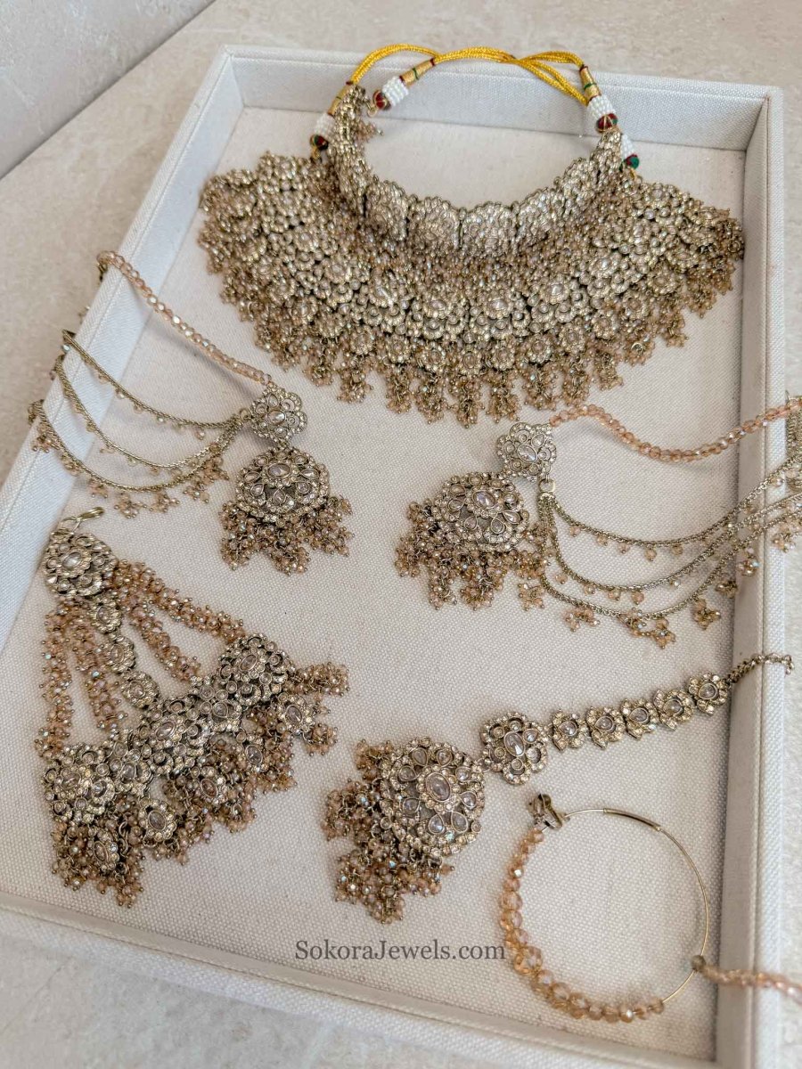 Asha Champagne Zircon Bridal Jewellery Set - SOKORA JEWELSAsha Champagne Zircon Bridal Jewellery Set