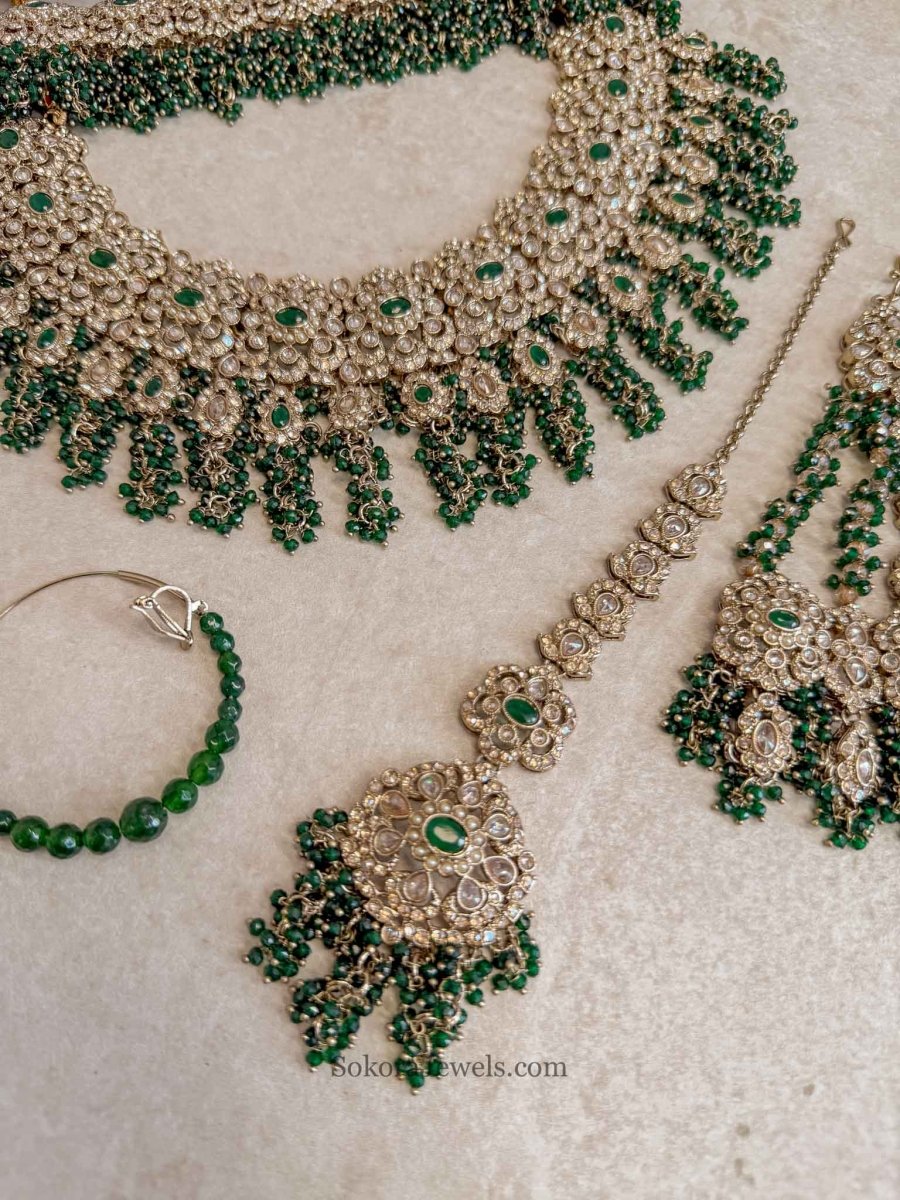 Asha Green Zircon Bridal Jewellery Set - SOKORA JEWELSAsha Green Zircon Bridal Jewellery Set