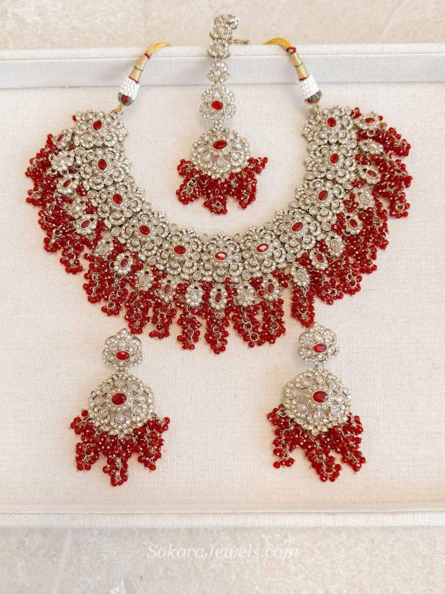 Asha Red Zircon Bridal Jewellery Set - SOKORA JEWELSAsha Red Zircon Bridal Jewellery Set