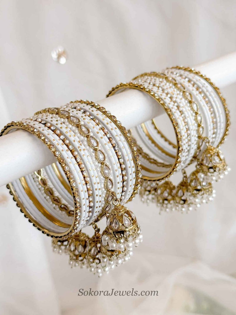 Asma White Bridal Jhumka Bangle set - SOKORA JEWELSAsma White Bridal Jhumka Bangle setBANGLES