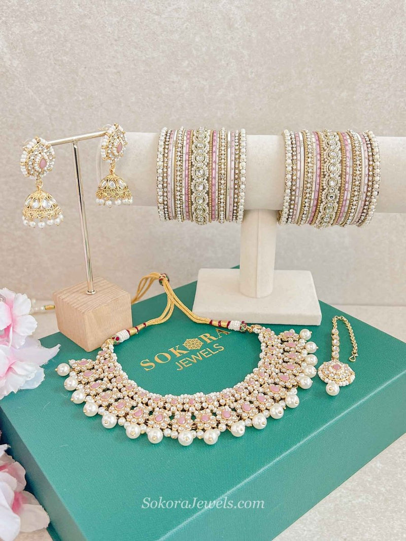 Asmita 4 Piece Jewelry Set Box - Pink - SOKORA JEWELSAsmita 4 Piece Jewelry Set Box - Pink