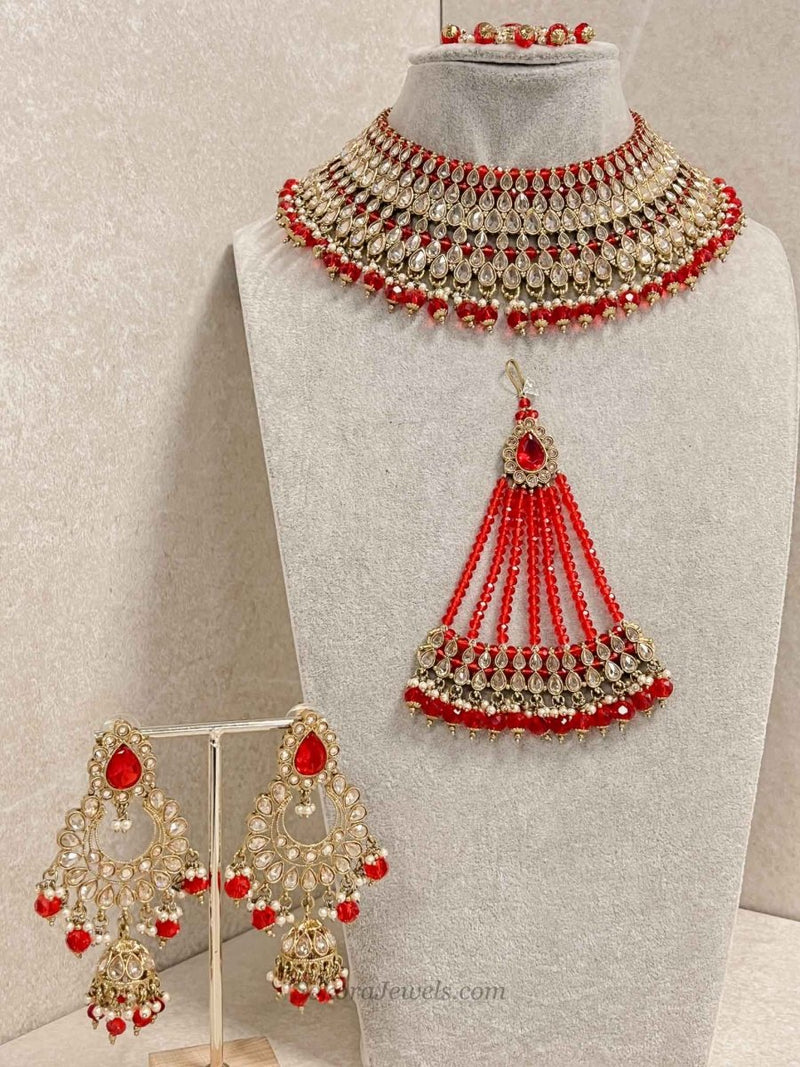 Baneet Bridal Necklace Set - Red - SOKORA JEWELSBaneet Bridal Necklace Set - Red