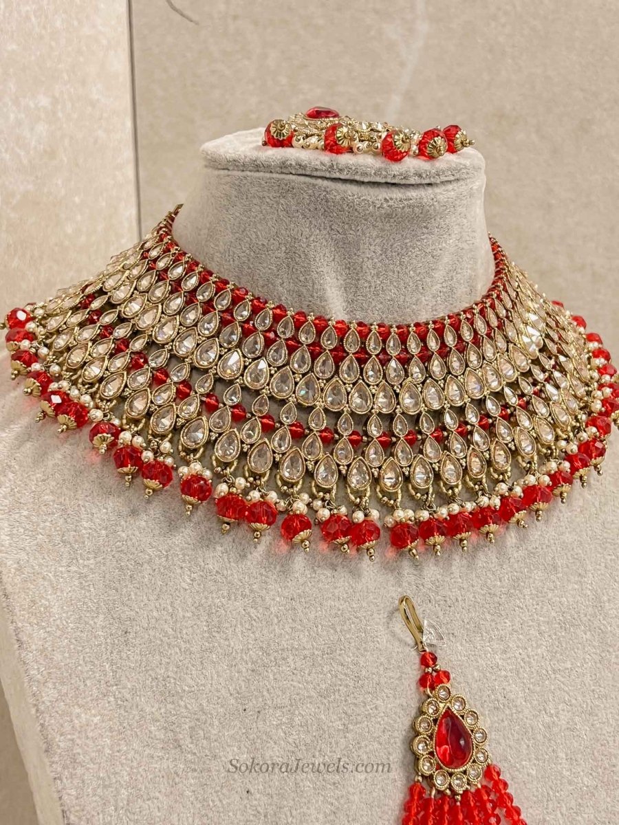 Baneet Bridal Necklace Set - Red - SOKORA JEWELSBaneet Bridal Necklace Set - Red