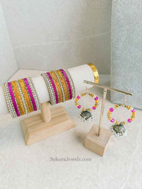 Bangle & Jhumka Earring Box Set - Pink & Yellow - SOKORA JEWELSBangle & Jhumka Earring Box Set - Pink & YellowBANGLES