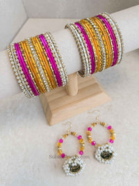 Bangle & Jhumka Earring Box Set - Pink & Yellow - SOKORA JEWELSBangle & Jhumka Earring Box Set - Pink & YellowBANGLES