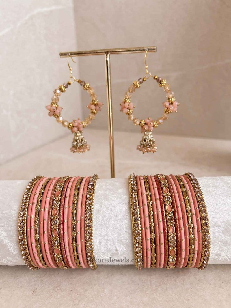 Bangles & Jhumka Earring Set - Dark Peach - SOKORA JEWELSBangles & Jhumka Earring Set - Dark PeachBANGLES