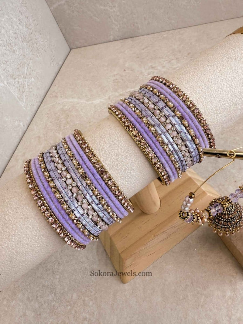 Bangles & Jhumka Earrings Box Set - Purple Shimmer - SOKORA JEWELSBangles & Jhumka Earrings Box Set - Purple ShimmerBANGLES