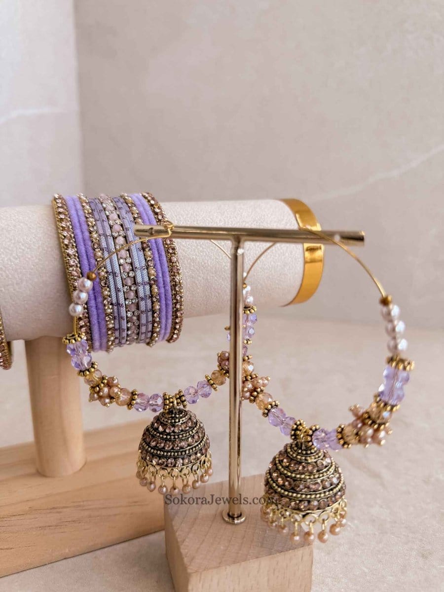 Bangles & Jhumka Earrings Box Set - Purple Shimmer - SOKORA JEWELSBangles & Jhumka Earrings Box Set - Purple ShimmerBANGLES