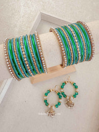 Bangles & Jhumka Earrings Box Set - Teal Green - SOKORA JEWELSBangles & Jhumka Earrings Box Set - Teal GreenBANGLES