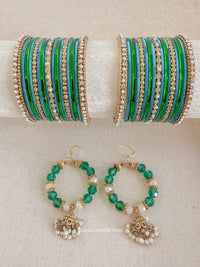 Bangles & Jhumka Earrings Box Set - Teal Green - SOKORA JEWELSBangles & Jhumka Earrings Box Set - Teal GreenBANGLES