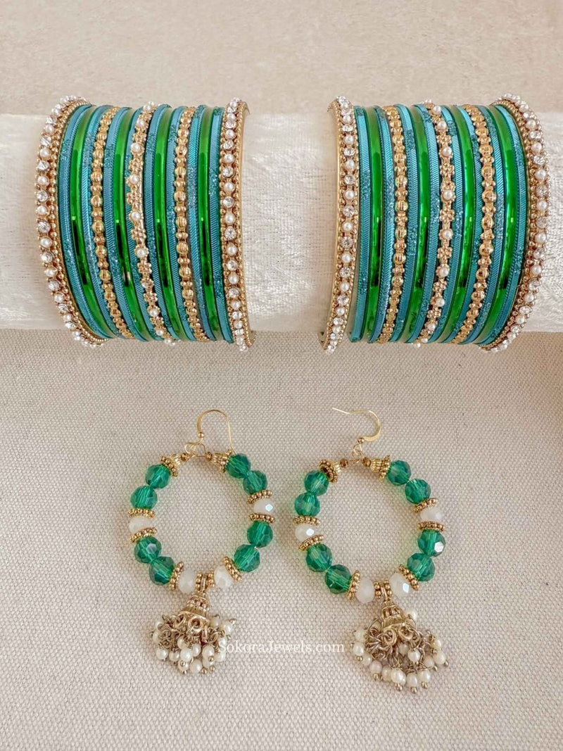 Bangles & Jhumka Earrings Box Set - Teal Green - SOKORA JEWELSBangles & Jhumka Earrings Box Set - Teal GreenBANGLES